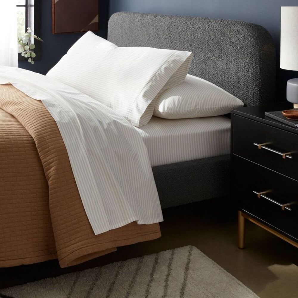 Threshold - Queen Organic Percale Sheet Set Khaki/White Stripe Khaki/White